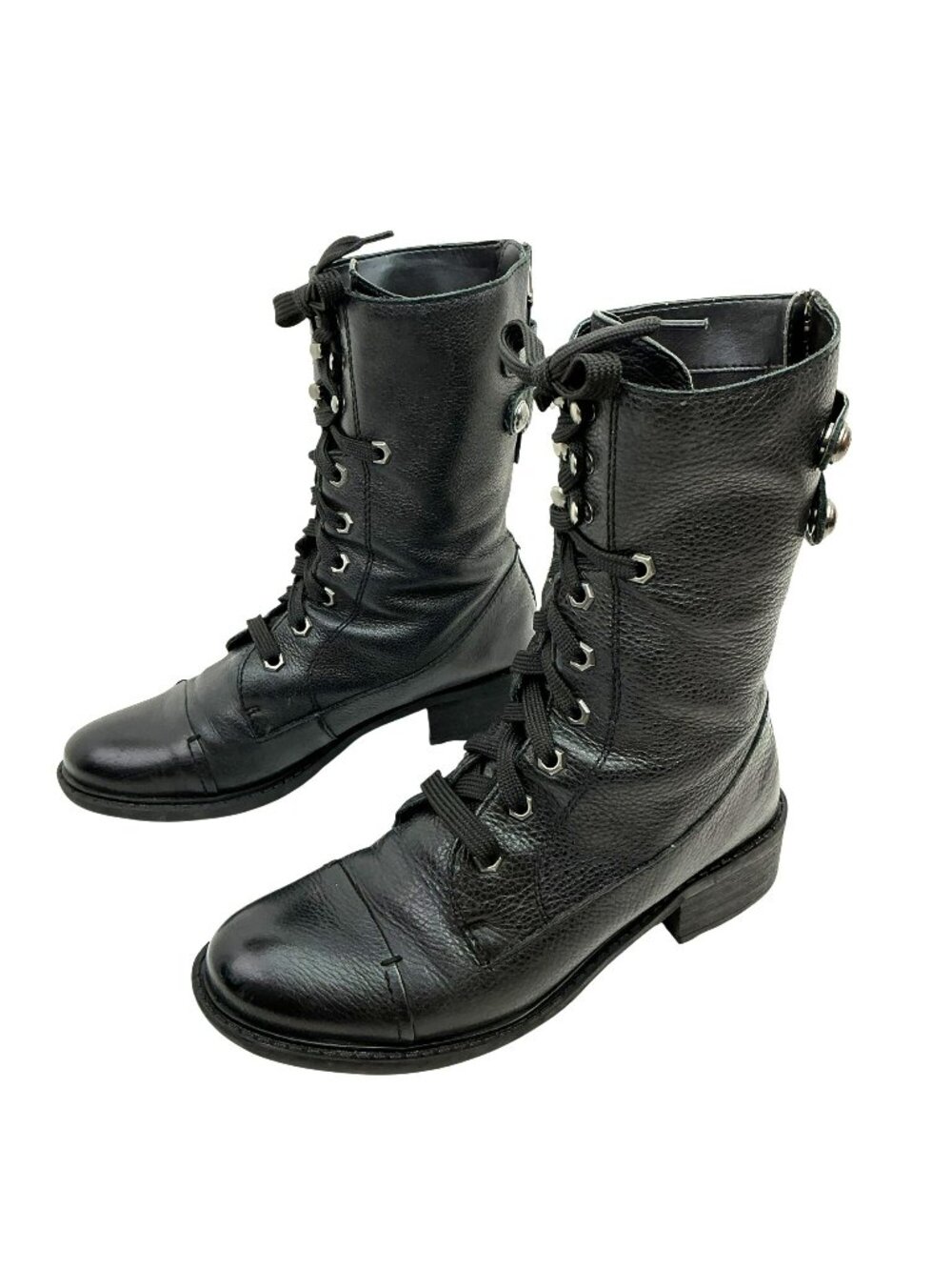 Sam Edelman Darwin Back Zip Moto Leather Lace Combat Boots Womens 7.5 Black